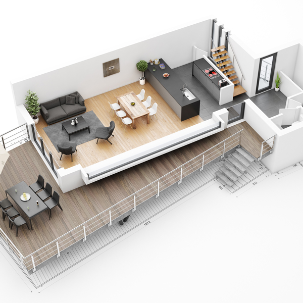 Rue du Geer – Oreye / Rez et terrasse des maisons 1 -2 – 9- 10